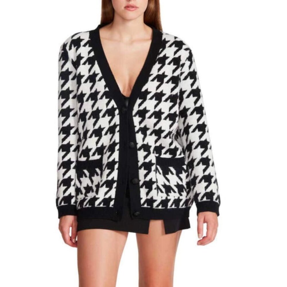 Steve Madden Black and White Houndstooth Cardigan